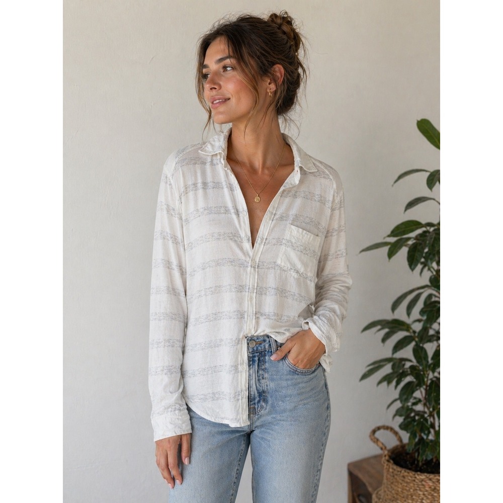 Frank & Eileen Tee Lab Eileen Button Down Shirt White Grey Stripe Cotton Small